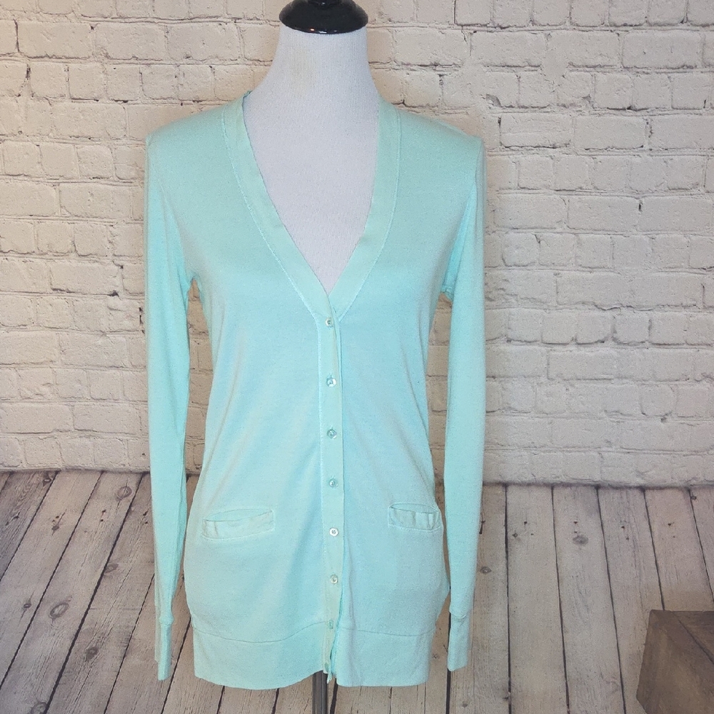 J. Crew Mint Green V-Neck Button Cardigan